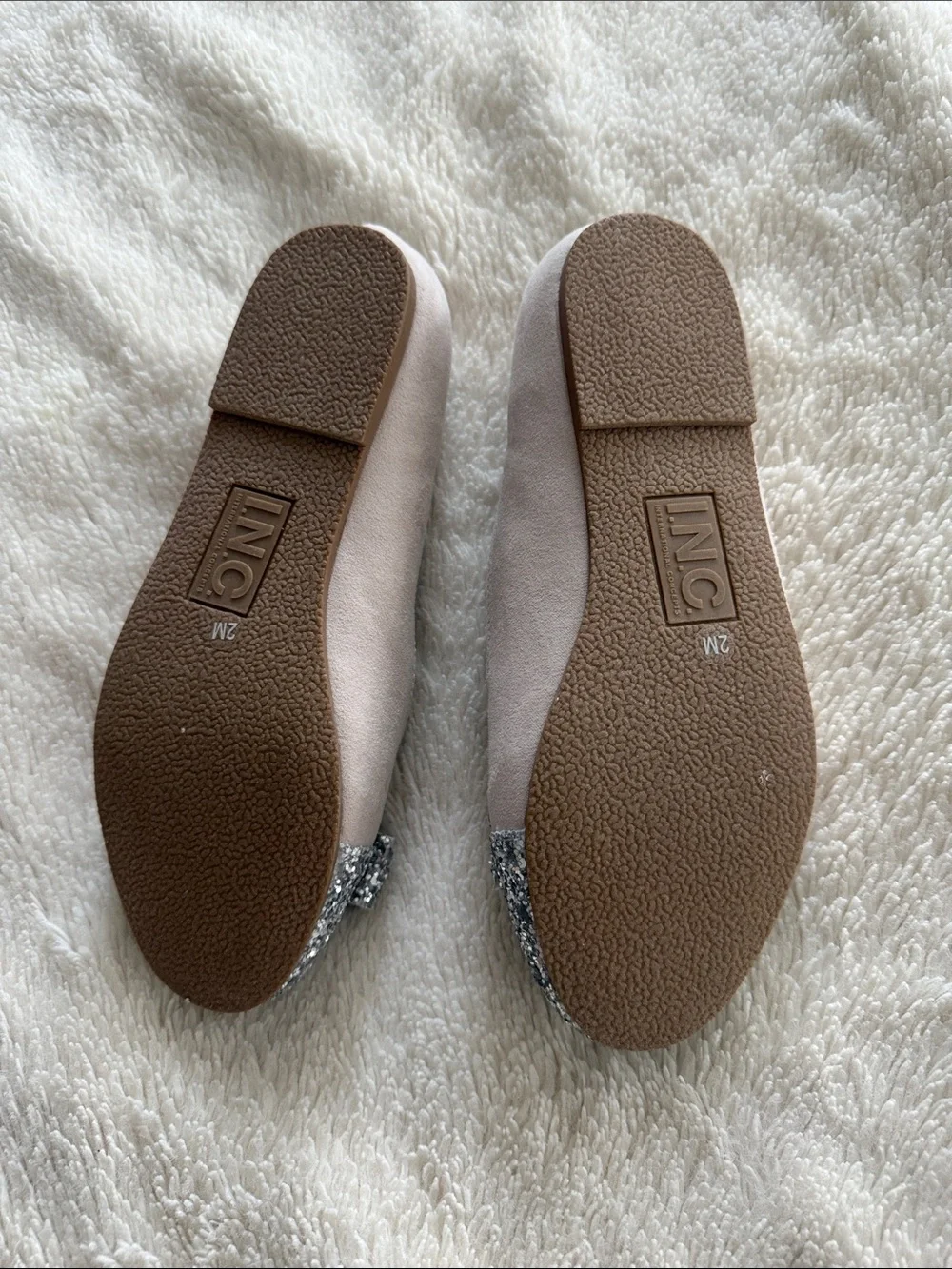 Girls Beige Flats with Silver Glitter Toe